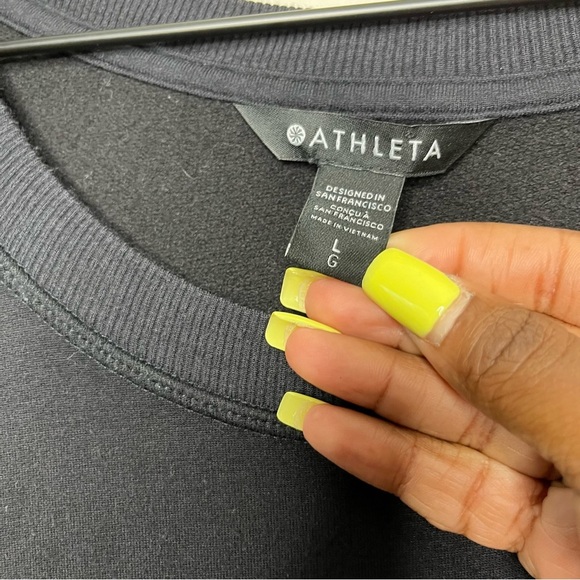 Athleta Women Sweatshirt Large Black Luxe Coastal Lounge Thumbholes Workout - Picture 6 of 11